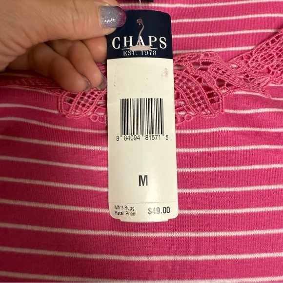 Chaps Pink and White Striped Short Sleeve Top size medium NWT - Picture 2 of 8